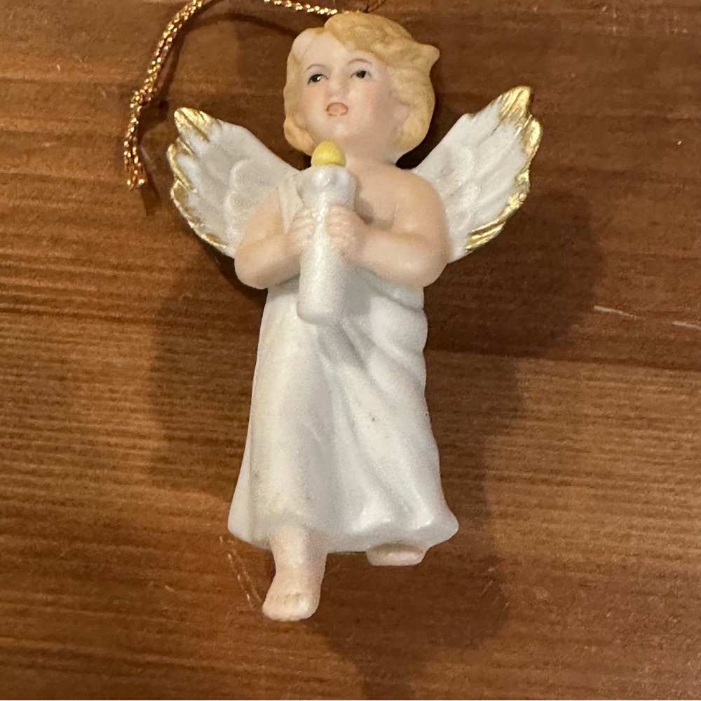 Vintage Russ Berrie Company Porcelain Angel With Candle Ornament